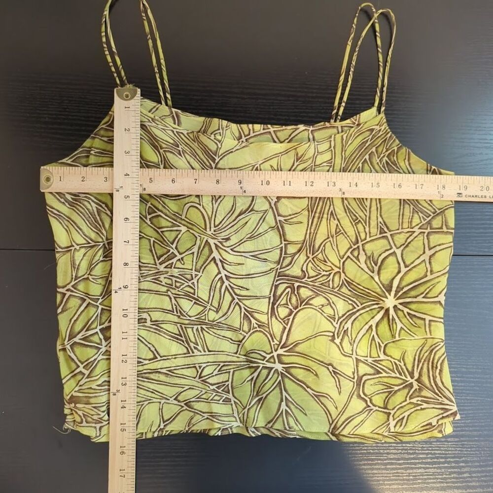 Vintage Y2K Cache Strappy Cowl‎ Neck Green Tank Top Leaf Print Women's - Picture 7 of 7